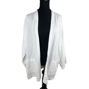 Eileen Fisher Jacket Womens Xl White Organic Cotton Gauze Kimono Open Front